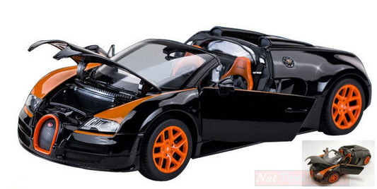 SCALE MODEL COMPATIBLE WITH BUGATTI VEYRON 16.4 GRAND SPORT 2012 BLACK/ORANGE 1:18 RASTAR RAT43900BO
