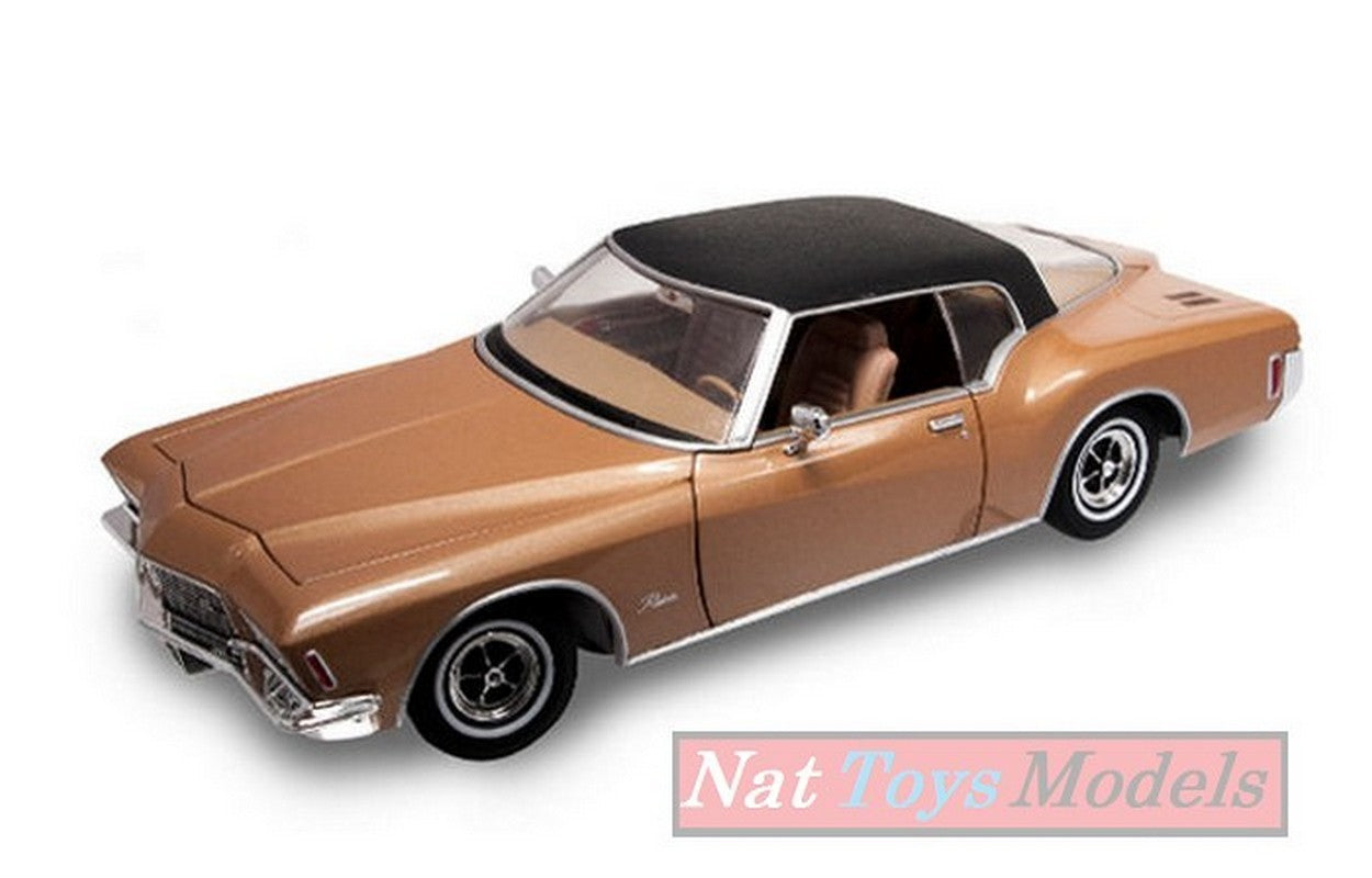 MODELE REDUIT COMPATIBLE AVEC BUICK RIVIERA GS 1971 W/VINYL TOP MARRON 1:18 LUCKY YM92558BN