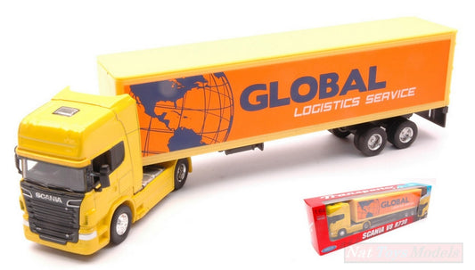 MODELLINO IN SCALA COMPATIBILE CON CAMION SCANIA V8 R730 GLOBAL LOGISTICS SERVICE 1:64  WELLY WE39707B