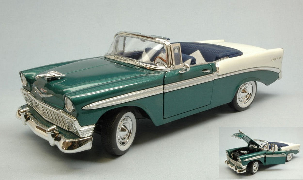 MODELLINO IN SCALA COMPATIBILE CON CHEVROLET BEL AIR 1956 DARK GREEN/WHITE 1:18 YAT MING YM92128DG