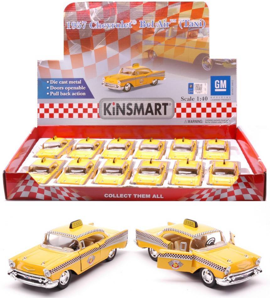 SCALE MODEL COMPATIBLE WITH CHEVROLET BEL AIR 1957 TAXI 12 cm 1:40 KINSMART KT761