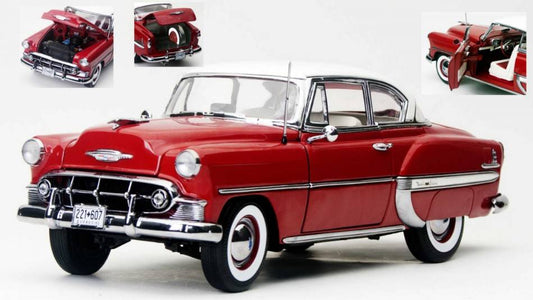 SCALE MODEL COMPATIBLE WITH CHEVROLET BEL AIR H.TOP COUPE WITH WHITE ROOF 1953 RED 1:18 SUNSTAR SS1607
