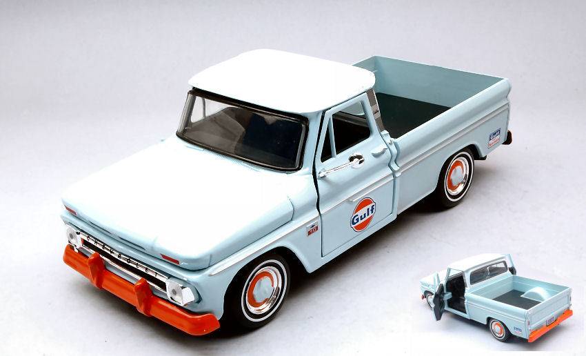 MODELE REDUIT COMPATIBLE AVEC CHEVROLET C10 FLEETSIDE PICK UP 1966 GULF 1:24 MOTORMAX MTM79648