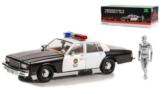 MODELLINO IN SCALA COMPATIBILE CON CHEVROLET CAPRICE METROPOLITAN POLICE "TERMINATOR 2"W/FIGURE 1:18 GREENLIGHT GREEN19105