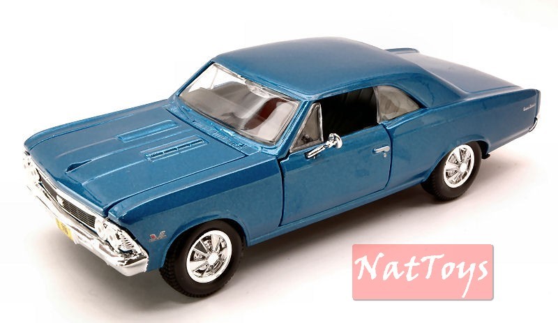 modellino IN SCALA COMPATIBILE CON CHEVROLET CHEVELLE SS 396 1966 BLUE MET. 1:24 MAISTO MI31960
