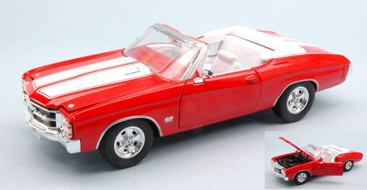MODELLINO IN SCALA COMPATIBILE CON CHEVROLET CHEVELLE SS 454 1971 RED W/WHITE STRIPES 1:24 WELLY WE2089R