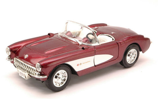MODELLINO IN SCALA COMPATIBILE CON CHEVROLET CORVETTE 1957 AMARANT METALLIC 1:24 YAT MING YM24201BG