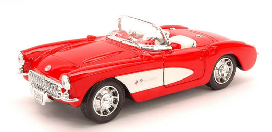 MODELLINO IN SCALA COMPATIBILE CON CHEVROLET CORVETTE 1957 RED/WHITE 1:24 WELLY WE0251