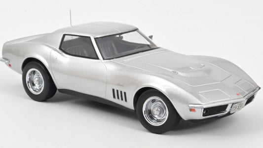 MODELLINO IN SCALA COMPATIBILE CON CHEVROLET CORVETTE COUPE' 1969 SILVER 1:18 NOREV NV189032