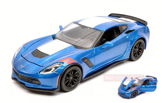MODELLINO IN SCALA COMPATIBILE CON CHEVROLET CORVETTE GRAN SPORT 2017 BLUE W/WHITE STRIPES 1:24 MAISTO MI31516BL