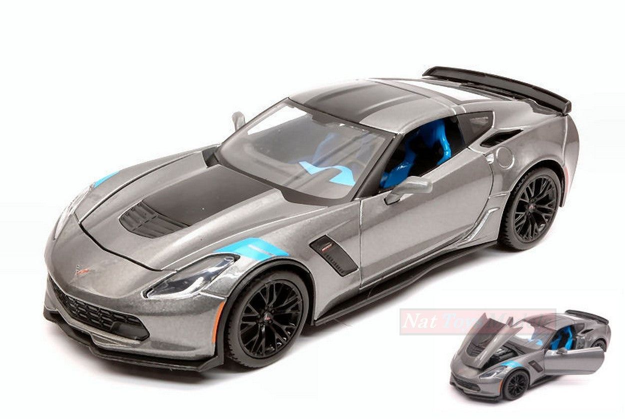 SCALE MODEL COMPATIBLE WITH CHEVROLET CORVETTE GRAN SPORT 2017 GUN METAL W/BLACK STRIPES 1:24 MAISTO MI31516G
