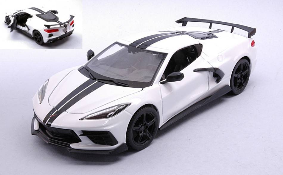 MODELE REDUIT COMPATIBLE AVEC CHEVROLET CORVETTE STINGRAY COUPE HIGH WING 2020 BLANC 1:24 MAISTO MI31534W