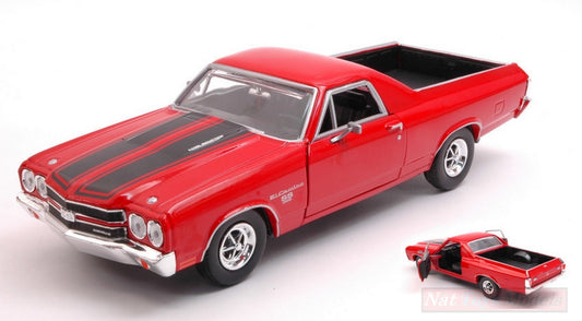 SCALE MODEL COMPATIBLE WITH CHEVROLET EL CAMINO SS 396 1970 RED W/BLACK STRIPES 1:24 MOTORMAX MTM79347R