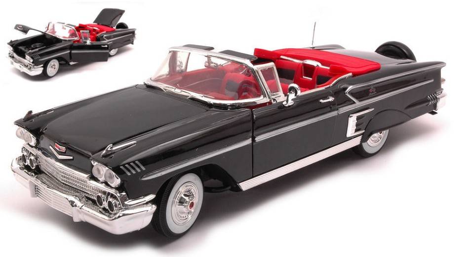 MODÈLE RÉDUIT COMPATIBLE AVEC CHEVROLET IMPALA DÉCAPOTABLE 1958 NOIR 1:18 MOTORMAX MTM73112BK