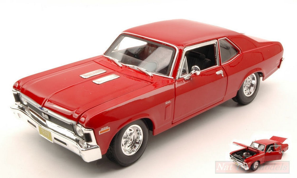 MODELLINO IN SCALA COMPATIBILE CON CHEVROLET NOVA SS COUPE 1970 RED 1:18 MAISTO MI31132R