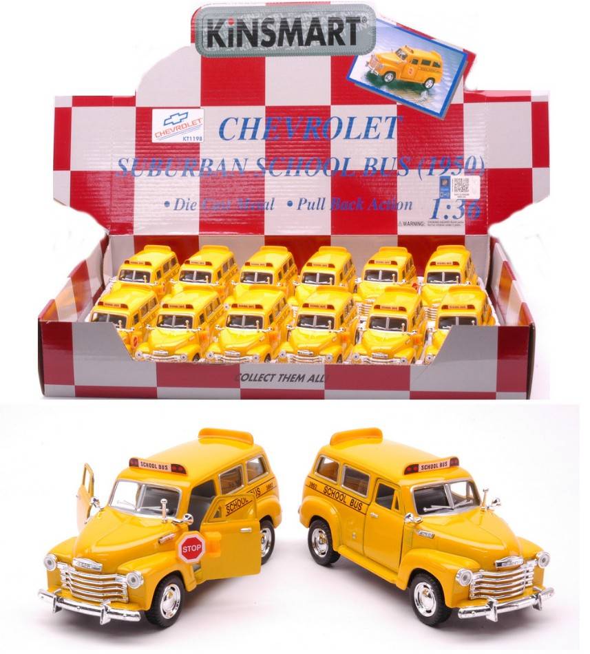 SCALE MODEL COMPATIBLE WITH CHEVROLET SUBURBAN SCHOOL BUS 1950 cm 12 1:36 KINSMART KT836