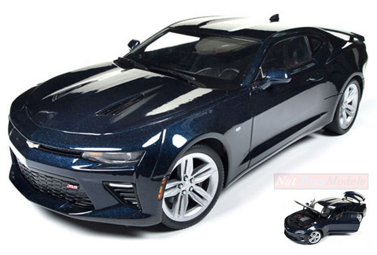 MODÈLE RÉDUIT COMPATIBLE AVEC CHEVY CAMARO SS 2016 BLEU FONCÉ MÉTALLISÉ 50e ANNIVERSAIRE AUTO WORLD AW239