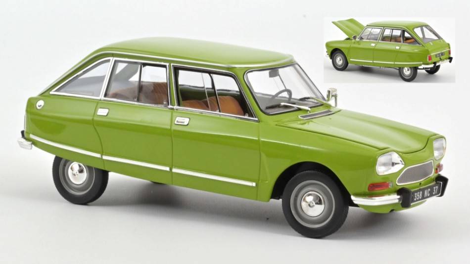 SCALE MODEL COMPATIBLE WITH CITROEN AMI 8 CLUB 1969 IRIS GREEN 1:18 NOREV NV181677