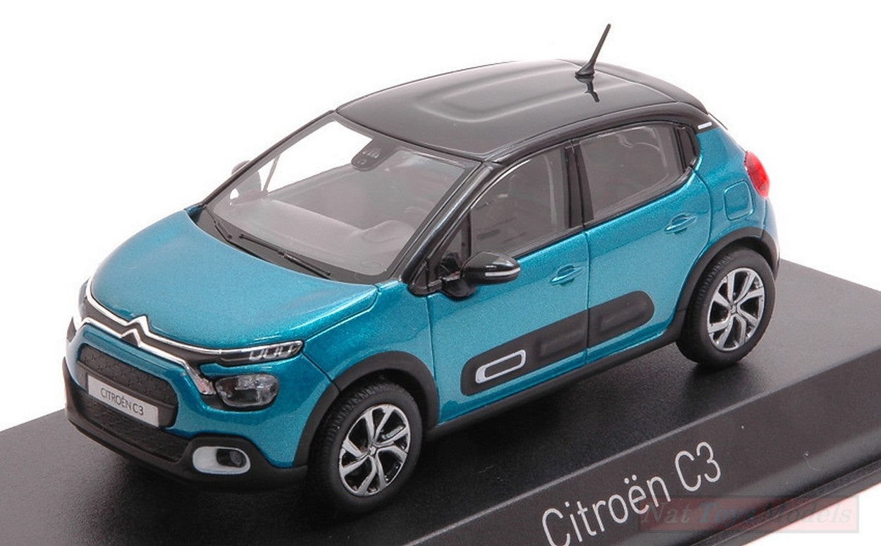 SCALE MODEL COMPATIBLE WITH CITROEN C3 2020 BLUE W/BLACK ROOF 1:43 NOREV NV155264