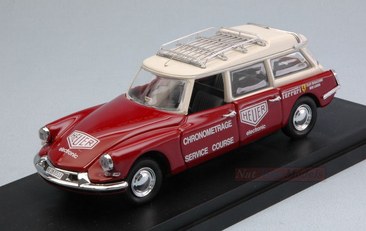 SCALE MODEL COMPATIBLE WITH CITROEN DS BREAK FERRARI CHRONOMETRAGE SERVICE DARK RED AND CREAM 1:43 RIO RI4542