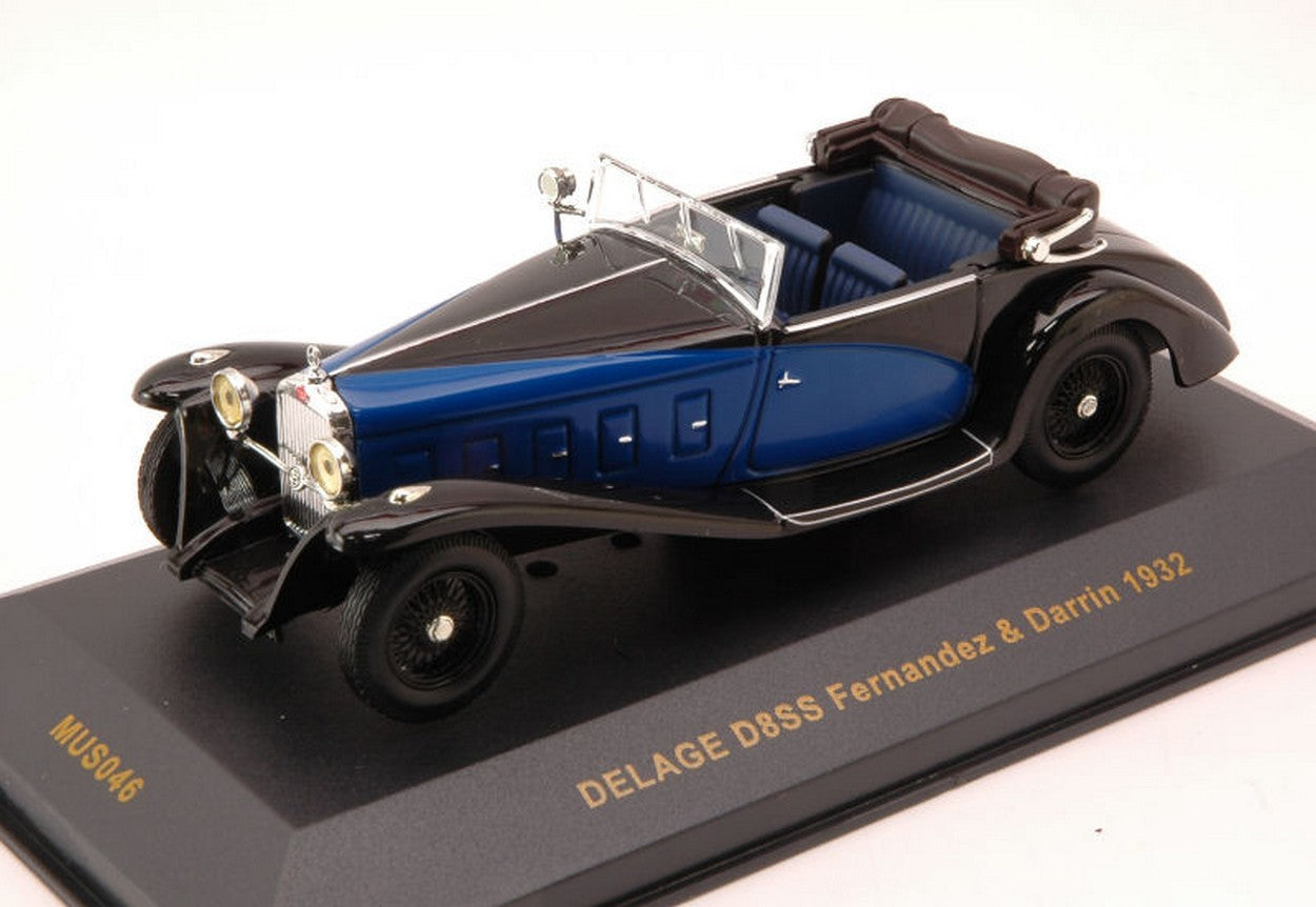 MODELLINO IN SCALA COMPATIBILE CON DELAGE D8SS FERNANDEZ & DARRIN 1932 BLUE/BLACK 1:43 IXO MODEL MUS046