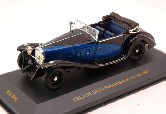 MODELLINO IN SCALA COMPATIBILE CON DELAGE D8SS FERNANDEZ & DARRIN 1932 BLUE/BLACK 1:43 IXO MODEL MUS046