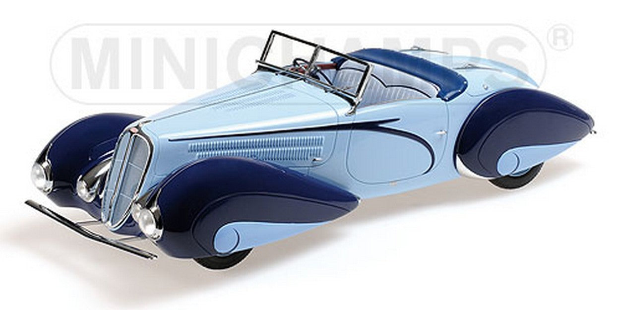 MODELLINO IN SCALA COMPATIBILE CON DELAHAYE TYPE 135-M CABRIOLET 1937 BLUE & LIGHT BLUE 1:18 MINICHAMPS PM107116160