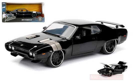 SCALE MODEL COMPATIBLE WITH DOM S PLYMOUTH GTX FAST &amp; FURIOUS 8 BLACK 1:24 JADA TOYS JADA98292