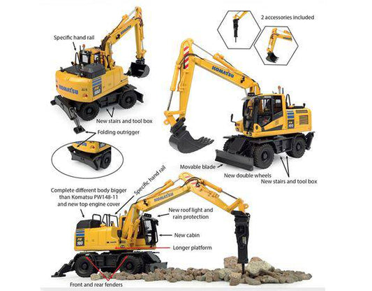 SCALE MODEL COMPATIBLE WITH KOMATSU PW180-11 EXCAVATOR WITH ACCESSORIES 1:50 UNIVERSAL HOBBIES UH8163