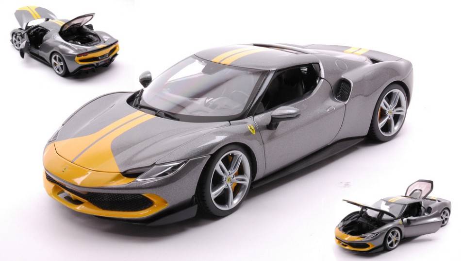 SCALE MODEL COMPATIBLE WITH FERRARI 296 GTB SILVER/YELLOW 1:18 BURAGO BU16017G
