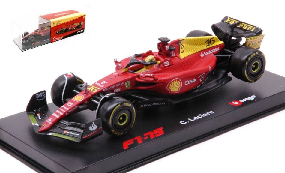 SCALE MODEL COMPATIBLE WITH FERRARI F1-75 N.16 CHARLES LECLERC MONZA 2022 75th ANNIV.W/HELMET 1:43 BURAGO BU36831LM