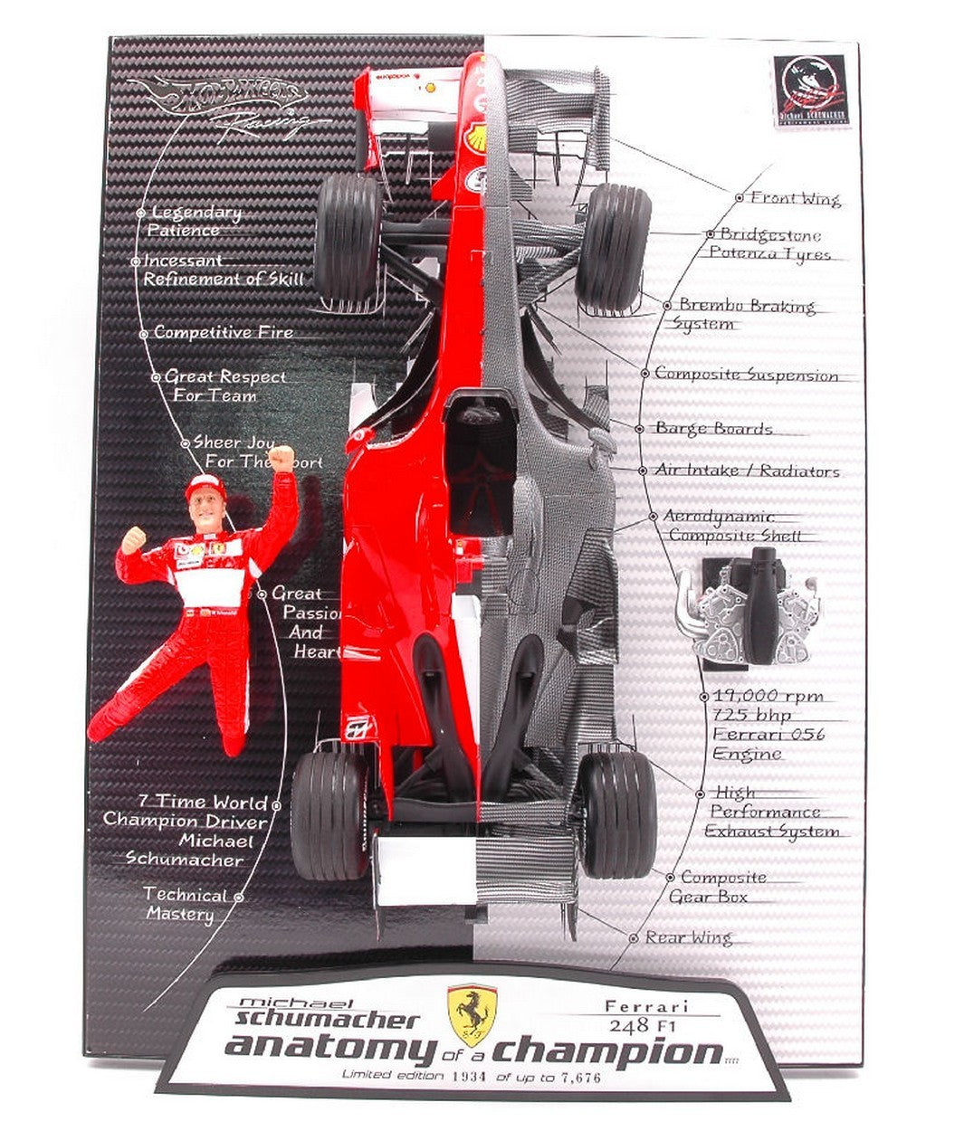 SCALE MODEL COMPATIBLE WITH FERRARI F248 M.SCHUMACHER 2006 ANATOMY OF A CHAMPION 1:18 HOT WHEELS L6234