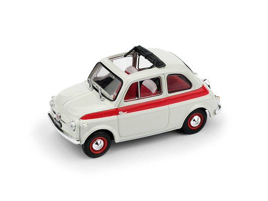 MODELLINO IN SCALA COMPATIBILE CON FIAT 500 1959 TETTO APRIBILE SPORT 2a SERIE APERTA BIANCO/ROSSO 1:43 BRUMM BM0603