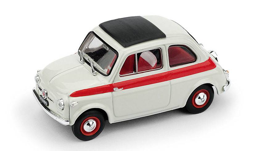 MODELLINO IN SCALA COMPATIBILE CON FIAT 500 1959 TETTO APRIBILE SPORT 2a SERIE CHIUSA BIANCO/ROSSO 1:43 BRUMM BM0604