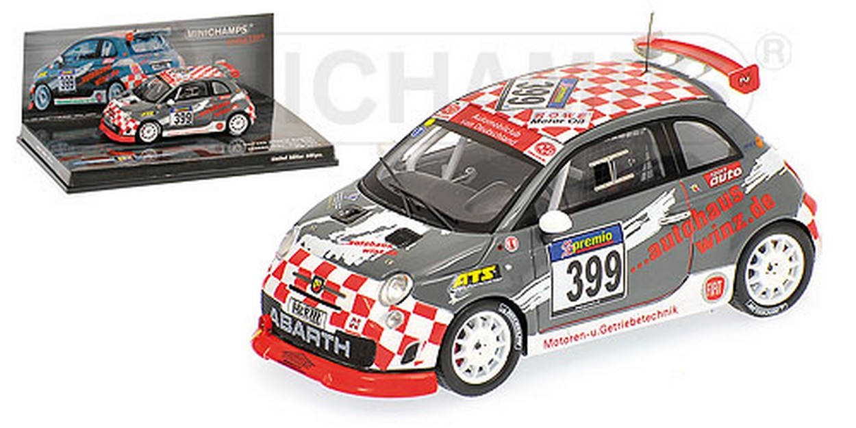 MODELLINO IN SCALA COMPATIBILE CON FIAT 500 ABARTH ASSETTO N.399 VLN 2010 S.WINZ-R.WINZ 1:43 MINICHAMPS PM437101299