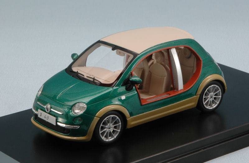 MODELLINO IN SCALA COMPATIBILE CON FIAT 500 CASTAGNA EV "KHAMIS GHEDDAFI" 2009 GREEN/WOOD 1:43 PREMIUMX PR0256