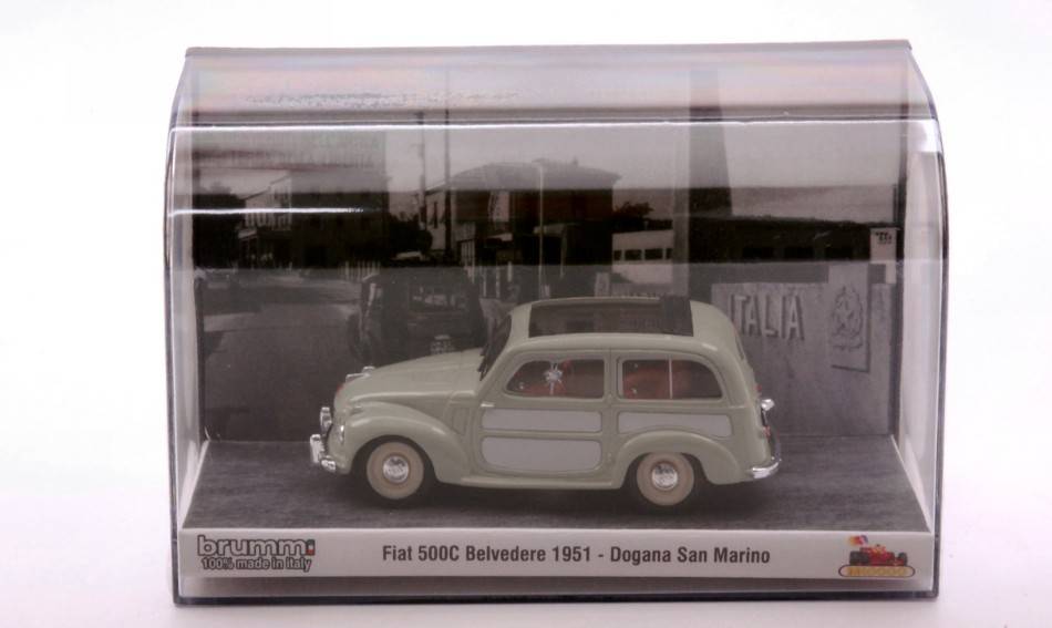 MODELLINO IN SCALA COMPATIBILE CON FIAT 500C BELVEDERE DOGANA DI SAN MARINO 1:43 BRUMM BMS2212