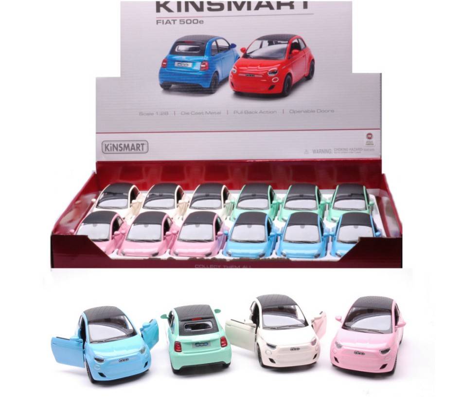 MODELLINO IN SCALA COMPATIBILE CON FIAT 500e PASTEL COLOR ASS. cm 12 1:28 KINSMART KT17172