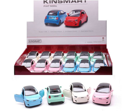MODELLINO IN SCALA COMPATIBILE CON FIAT 500e PASTEL COLOR ASS. cm 12 1:28 KINSMART KT17172