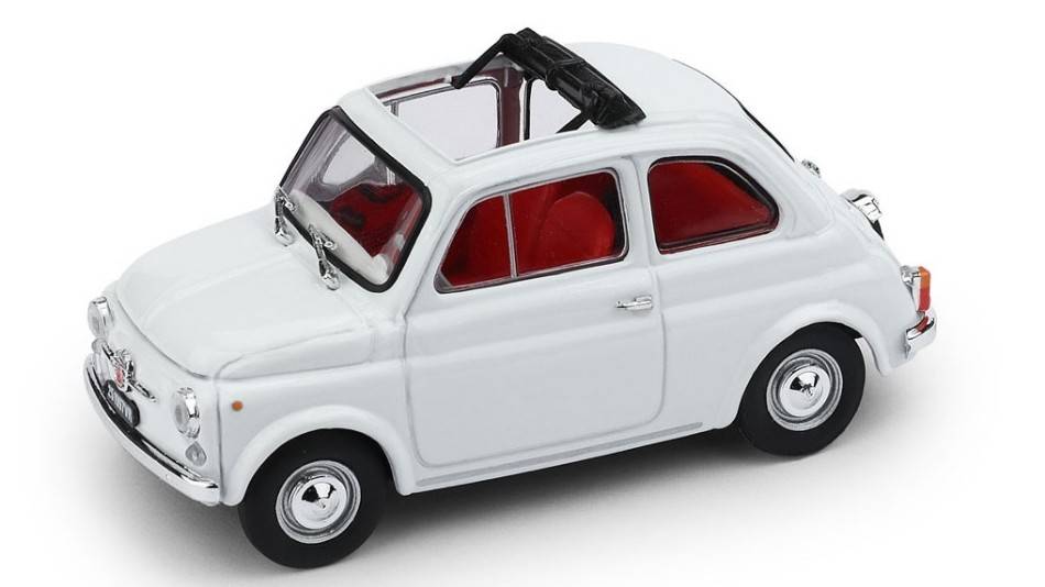 MODELLINO IN SCALA COMPATIBILE CON FIAT 500F APERTA 1971-1975 BIANCO INTERNO ROSSO UPDATE 1:43 BRUMM BM0454-03