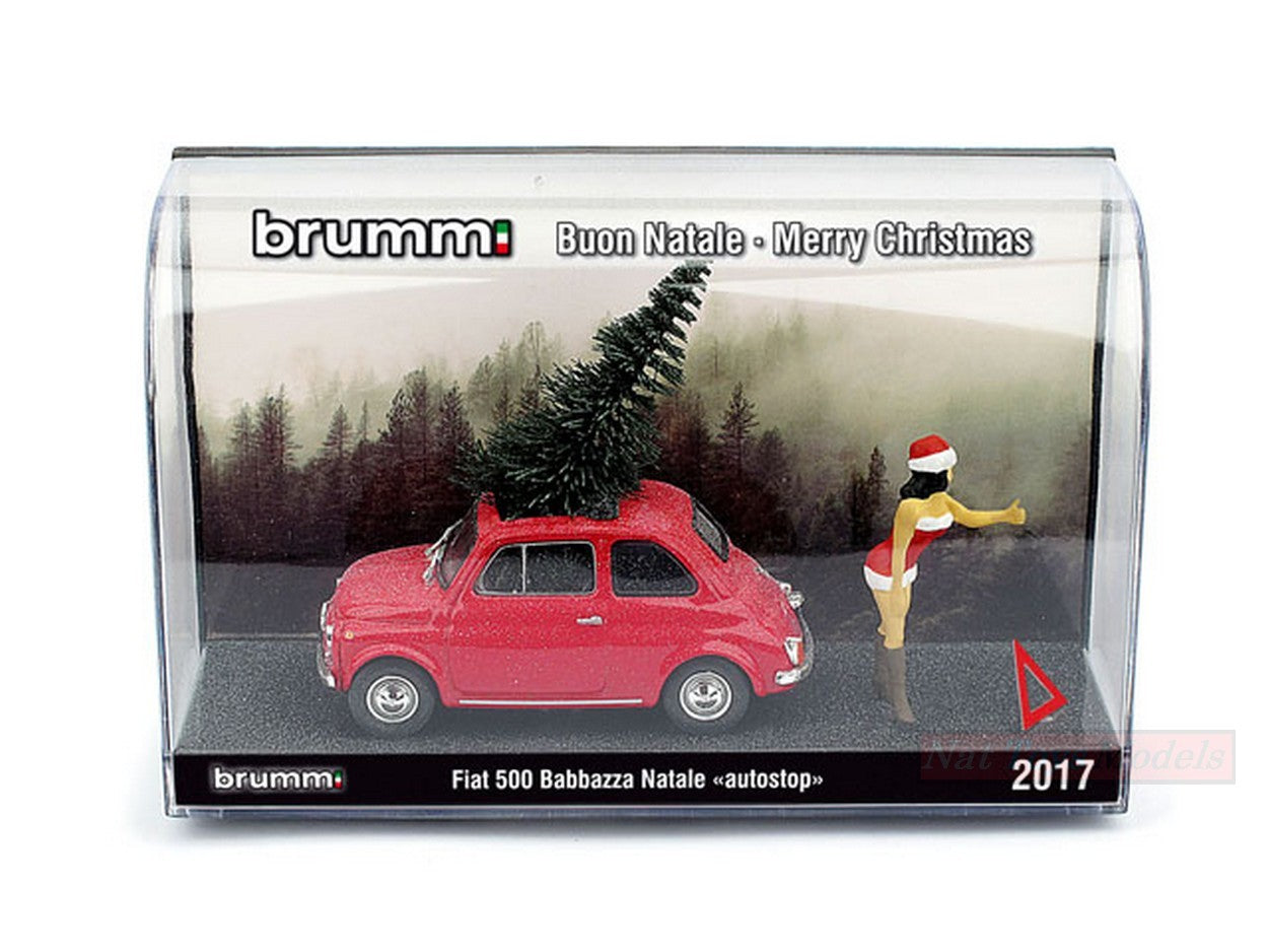 MODELLINO IN SCALA COMPATIBILE CON FIAT 500F BABBAZZA NATALE AUTOSTOP 2017 (MORA O BIONDA ASS.) 1:43  BRUMM BMS1735