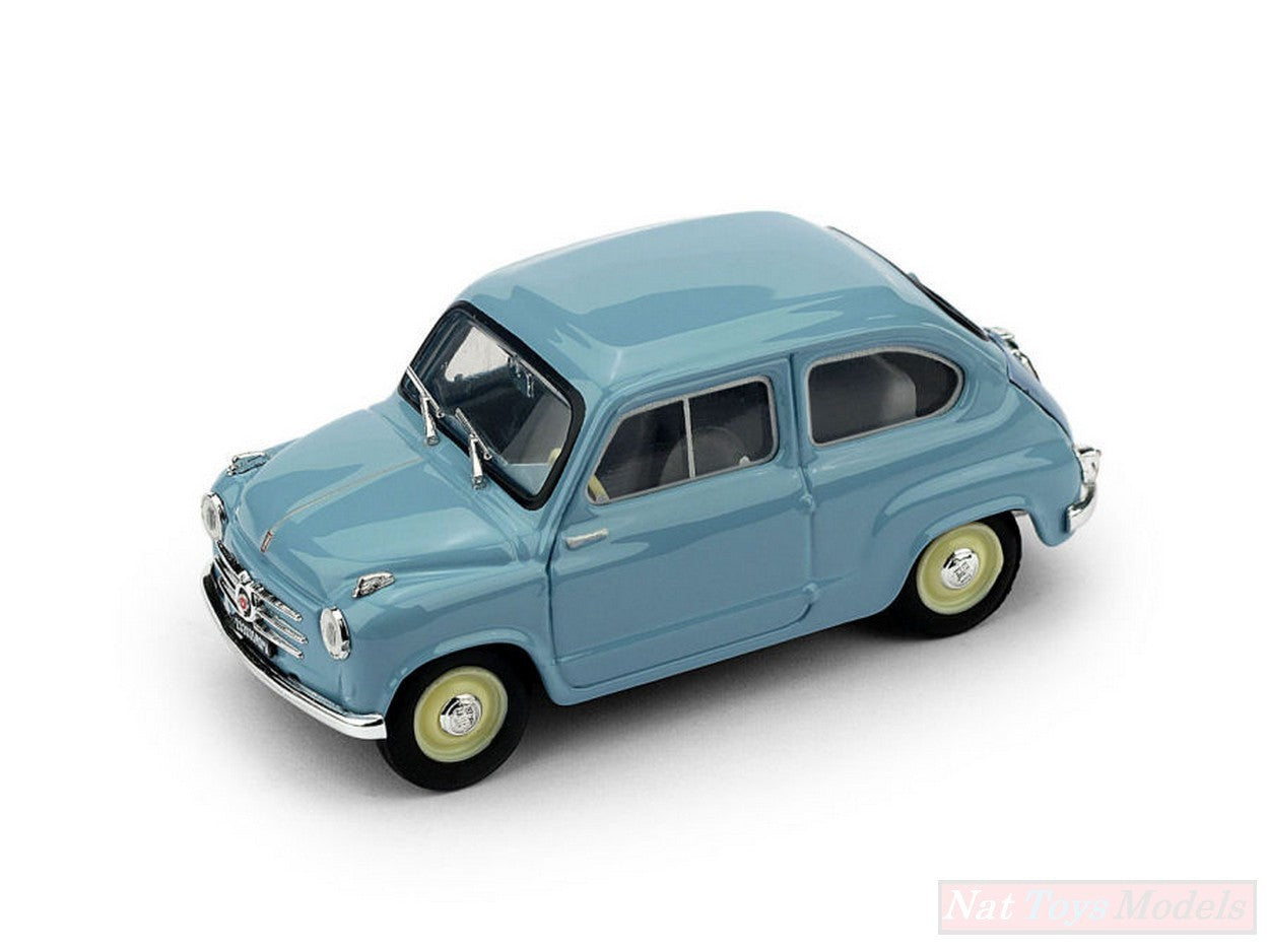 MODELLINO IN SCALA COMPATIBILE CON FIAT 600 1a SERIE 1955 AZZURRO CENERE UPD 1:43 BRUMM BM0247-04