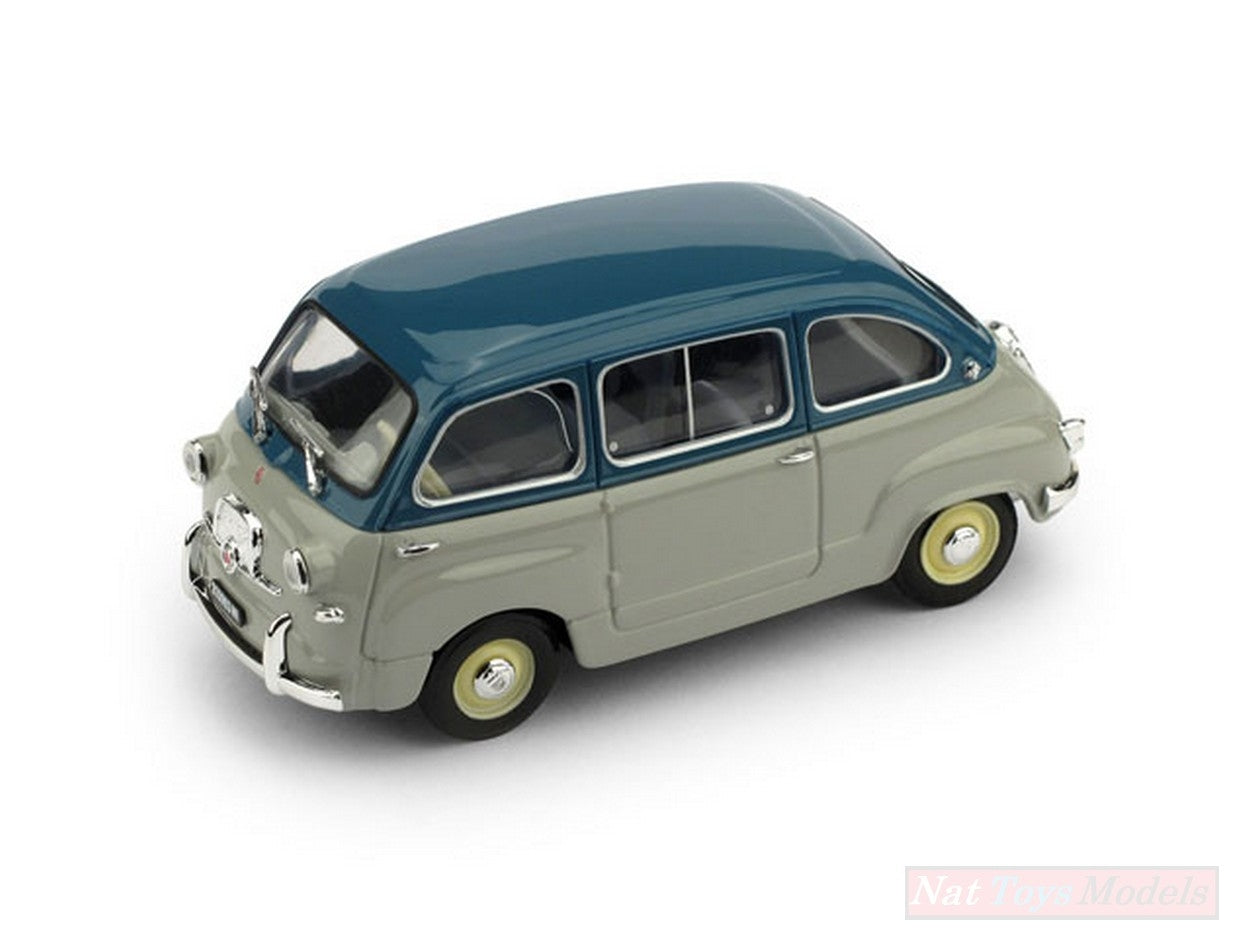 MODELLINO IN SCALA COMPATIBILE CON FIAT 600 MULTIPLA 1a SERIE 1956 BLU CHIARO-GRIGIO MEDIO 1:43 BRUMM BM0250-15
