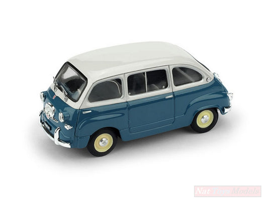 MODELLINO IN SCALA COMPATIBILE CON FIAT 600 MULTIPLA 1a SERIE 1956 GRIGIO CHIARO-AZZURRO CHIARO 1:43 BRUMM BM0250-13