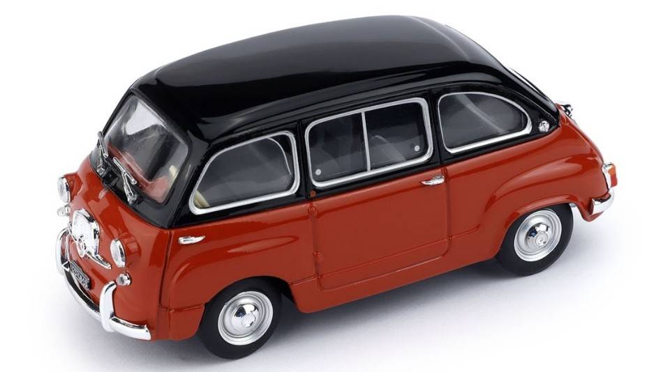 MODELLINO IN SCALA COMPATIBILE CON FIAT 600 MULTIPLA D 1960 NERO/ROSSO CORALLO 1:43 BRUMM BM0333-08