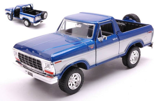 MODELLINO IN SCALA COMPATIBILE CON FORD BRONCO OPEN TOP 1978 BLUE/WHITE 1:24 MOTORMAX MTM79372BW
