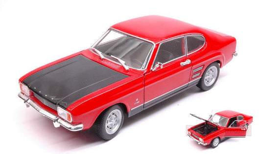 MODELLINO IN SCALA COMPATIBILE CON FORD CAPRI RS 1969 RED W/BLACK HOOD 1:24 WELLY WE24069RBK