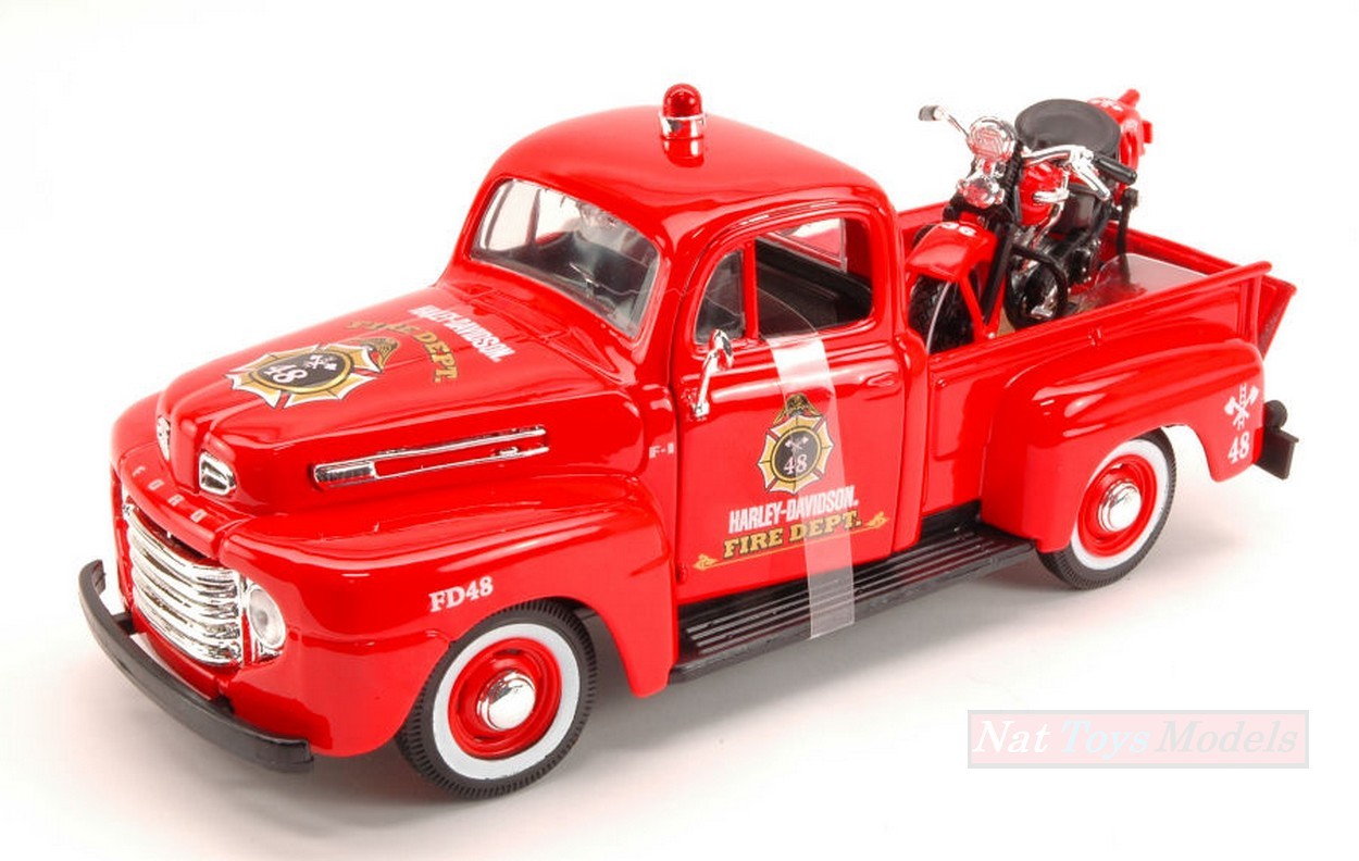 MODELLINO IN SCALA COMPATIBILE CON FORD F-1 PICK UP 1948 + HARLEY DAVIDSON 1936 EL KNUCKLEHEAD 1:24 MAISTO MI32191R