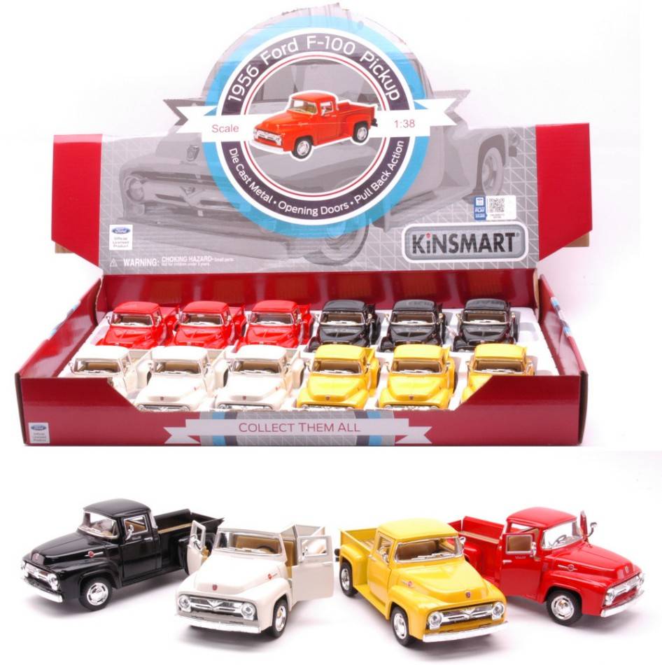 MODELLINO IN SCALA COMPATIBILE CON FORD F100 PICK UP 1956 COL.ASS.cm 12 1:38 KINSMART KT89386