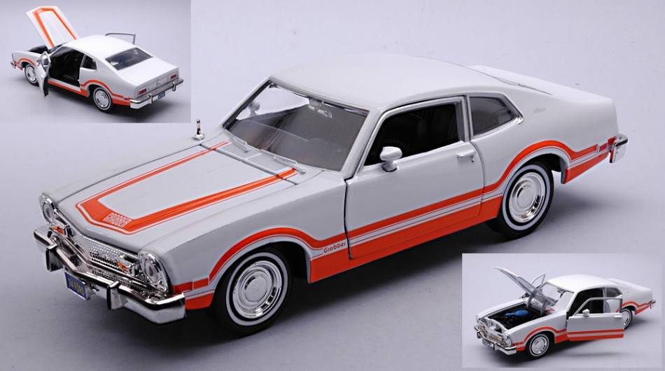 MODELLINO IN SCALA COMPATIBILE CON FORD MAVERICK GRABBER 1974 ORANGE/WHITE TIMELESS LEGEND 1:24 MOTORMAX MTM73332W